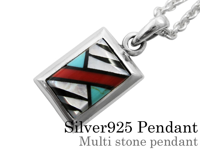 マルチストーン ペンダント ≪3mmアズキチェーン≫ メンズ ネックレス シルバー アクセサリー [シルバーペンダント]