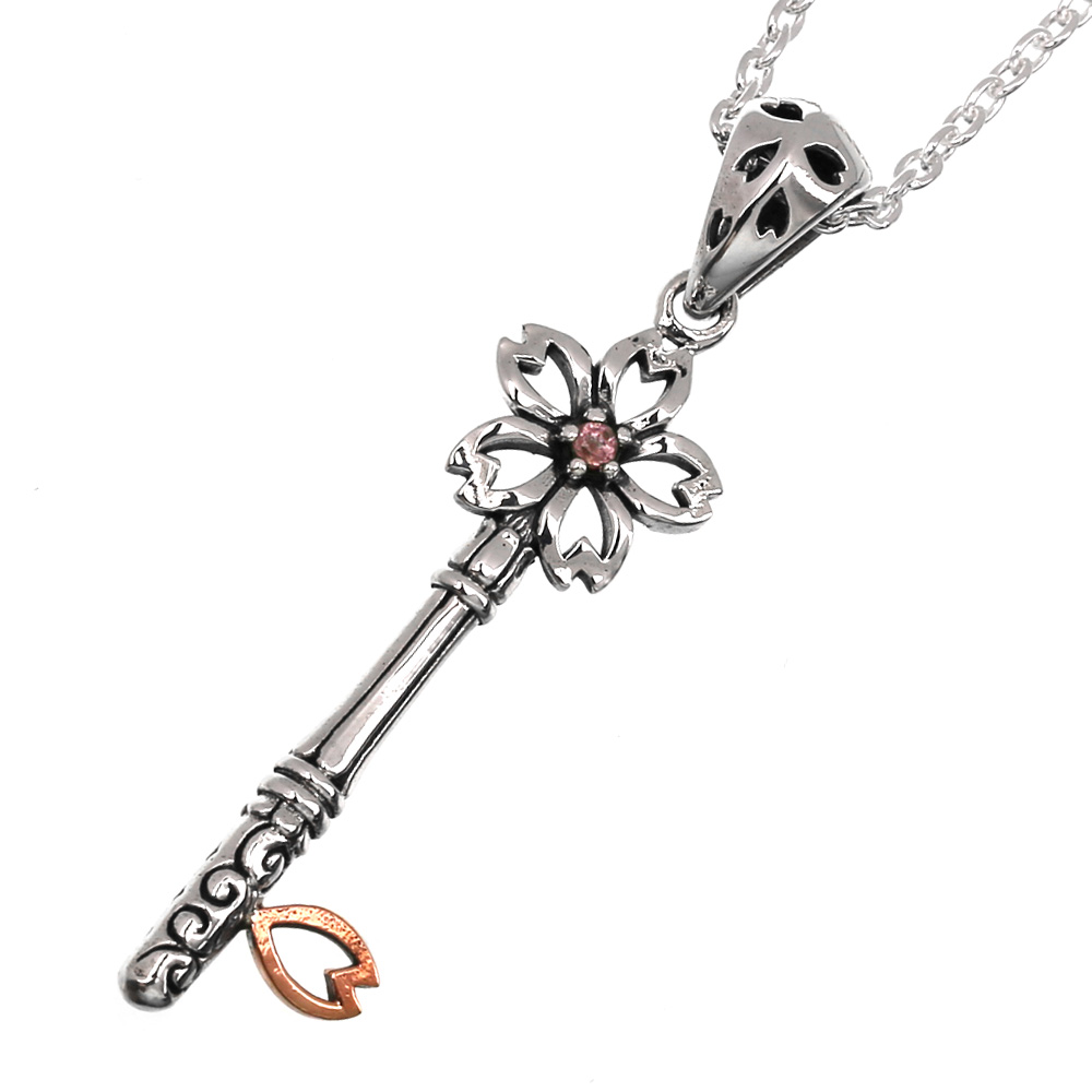 サクラ キー ペンダント≪2mmアズキチェーン≫ メンズ ネックレス シルバー アクセサリー  [シルバーペンダント]