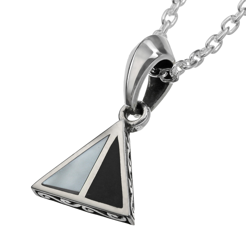 オニキス & シェル ハーフ トライアングル ペンダント ≪トップのみ≫ メンズ レディース ネックレス シルバー アクセサリー [シルバーペンダント]