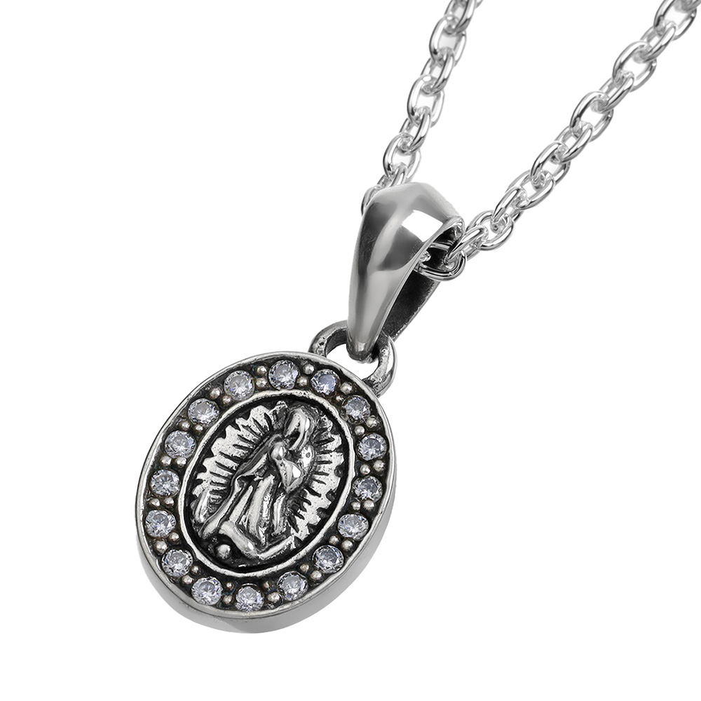 ジルコニア ミニ マリアメダイ ペンダント ≪トップのみ≫ メンズ ネックレス シルバー アクセサリー メダイ [シルバーペンダント]