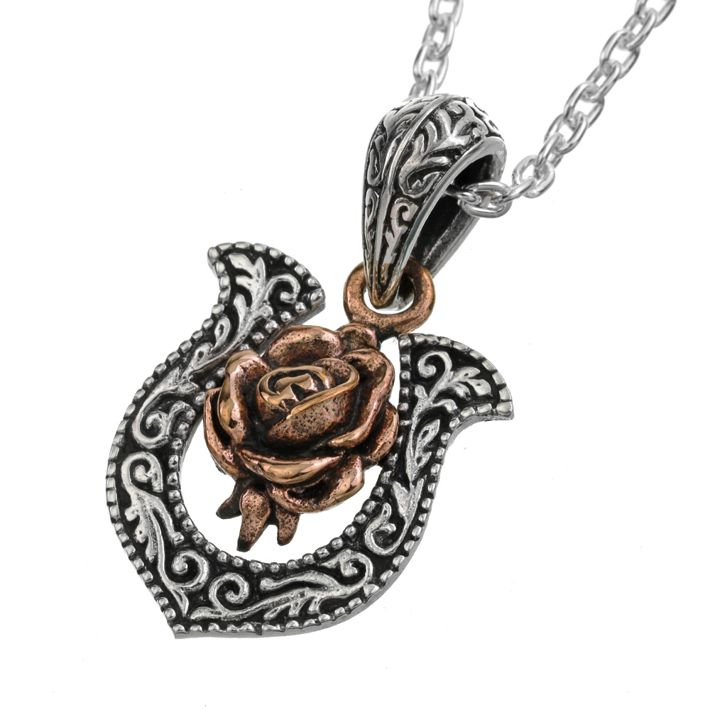 ホースシュー ローズ ペンダント ペンダント ≪トップのみ≫ メンズ ネックレス シルバー アクセサリー 馬蹄 バラ 薔薇 ばら ゴシック アラベスク ヴァイン [シルバーペンダント]