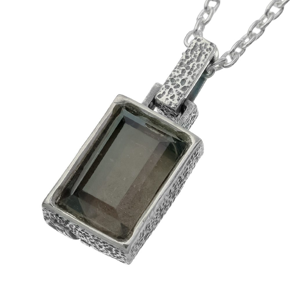 スモーキークォーツ スクエアペンダント ≪トップのみ≫ メンズ ネックレス シルバー アクセサリー 四角 煙水晶 ブラウン [シルバーペンダント]