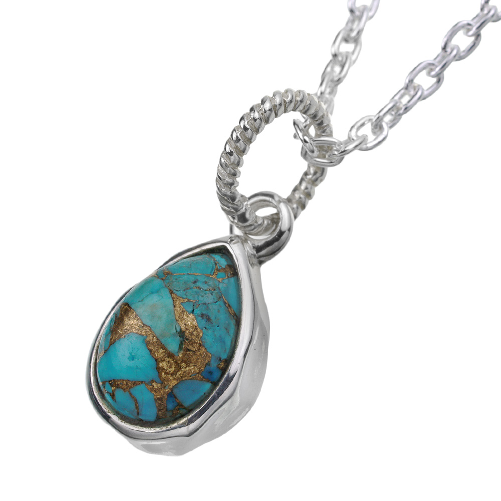 カッパーターコイズ 槌目 ティアドロップ ペンダント ≪トップのみ≫ メンズ ネックレス シルバー アクセサリー ターコイズ 雫 雫型 しずく [シルバーペンダント]