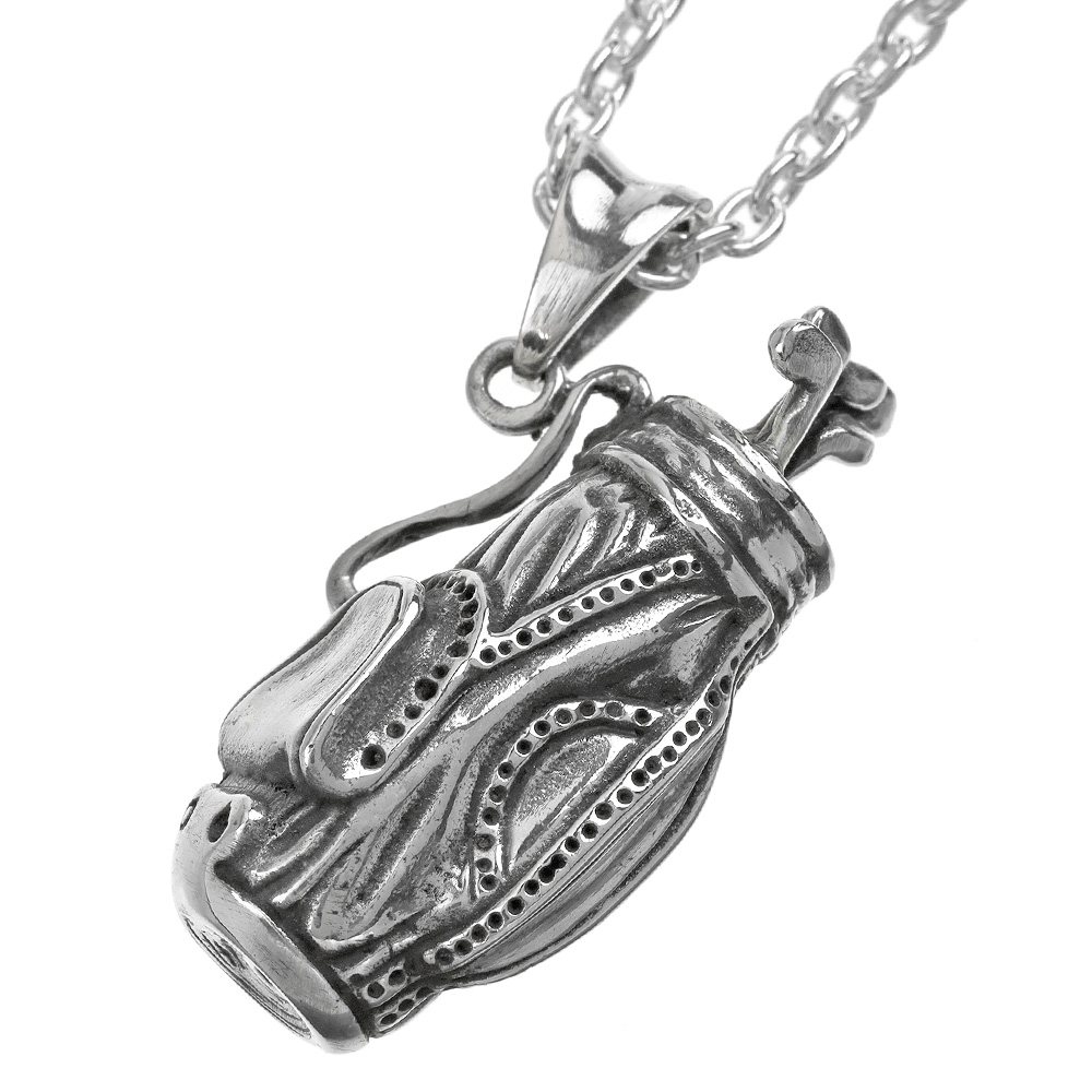 ゴルフ キャディバッグ ペンダント ≪3mmアズキチェーン≫ メンズ ネックレス ゴルフクラブ ユニーク 面白 ミニチュア [シルバーペンダント]