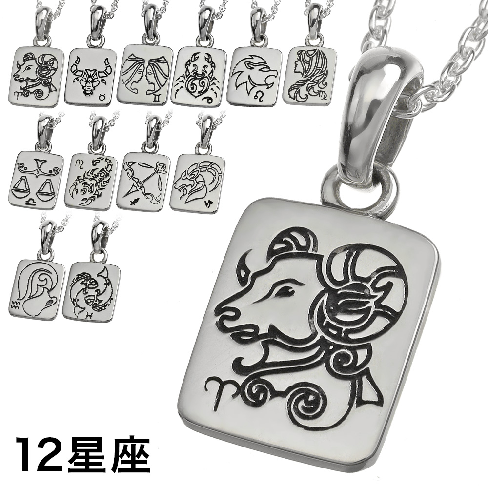 12星座 プレート ペンダント ≪トップのみ≫ メンズ レディース ネックレス シルバー アクセサリー 十二星座 誕生月 星座 [シルバーペンダント]