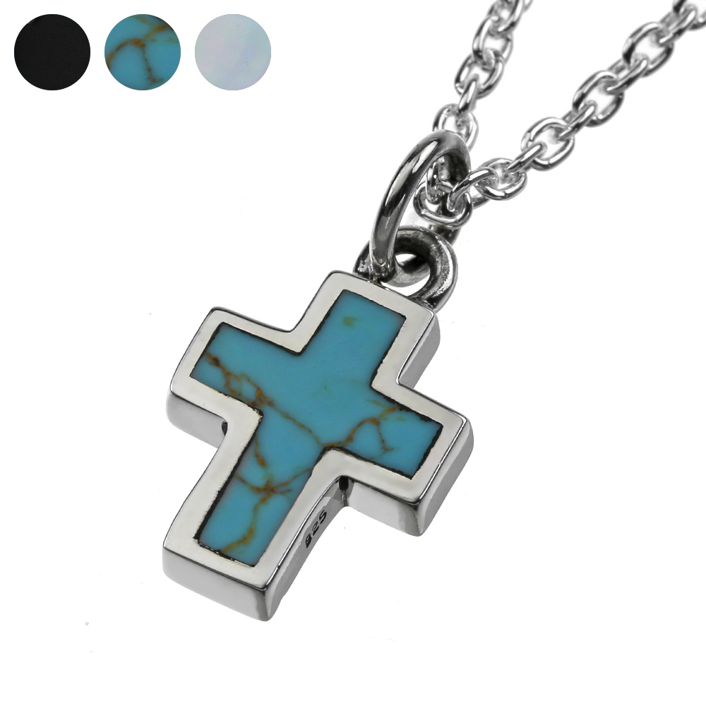 スモール ストーン クロス ペンダント ≪トップのみ≫ メンズ ネックレス シルバー アクセサリー オニキス ターコイズ シェル [シルバーペンダント]