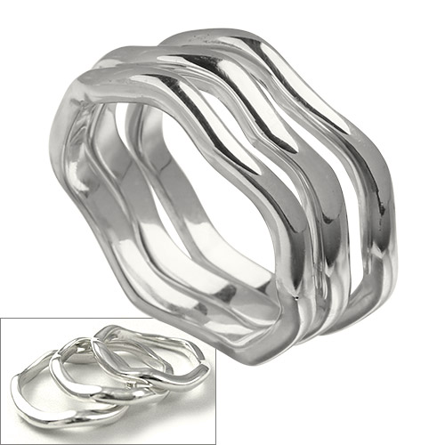 スリーリームス リング 3連 3セット ウェーブ 波 シルバー リング 指輪 [シルバーリング]