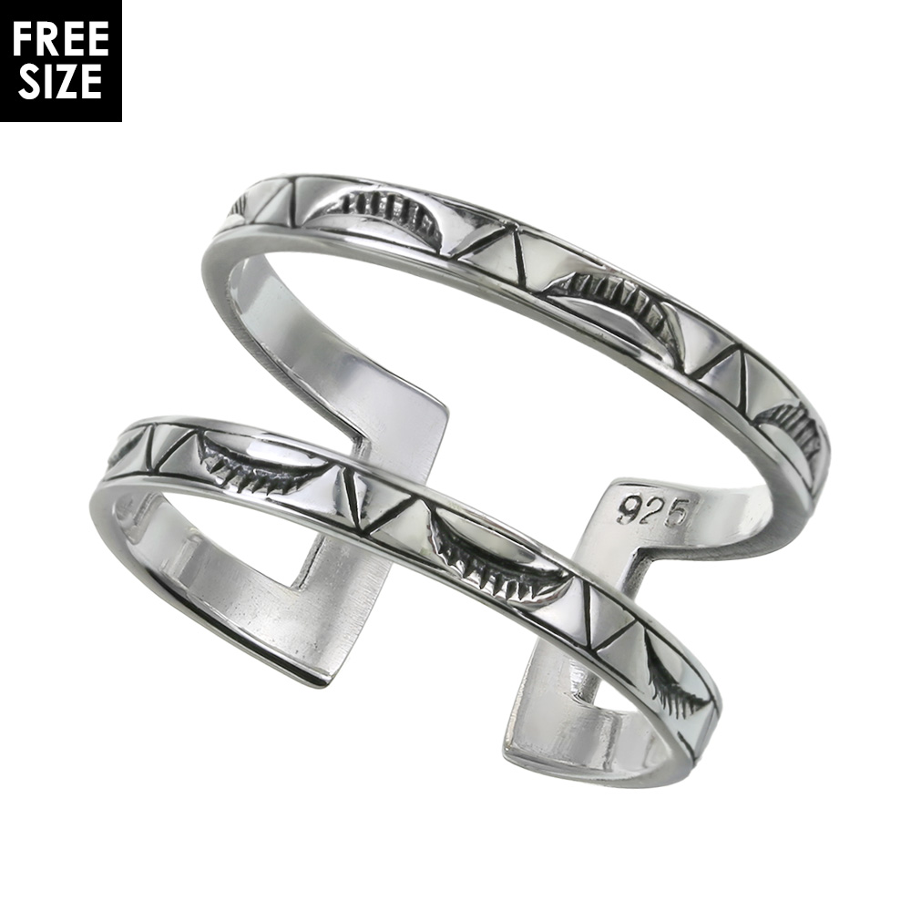 ネイティブ パターン ダブル リング メンズ 指輪 シルバー925 アクセサリー ネイティブ系 2連風 重ね付け風 レイヤード [シルバーリング]