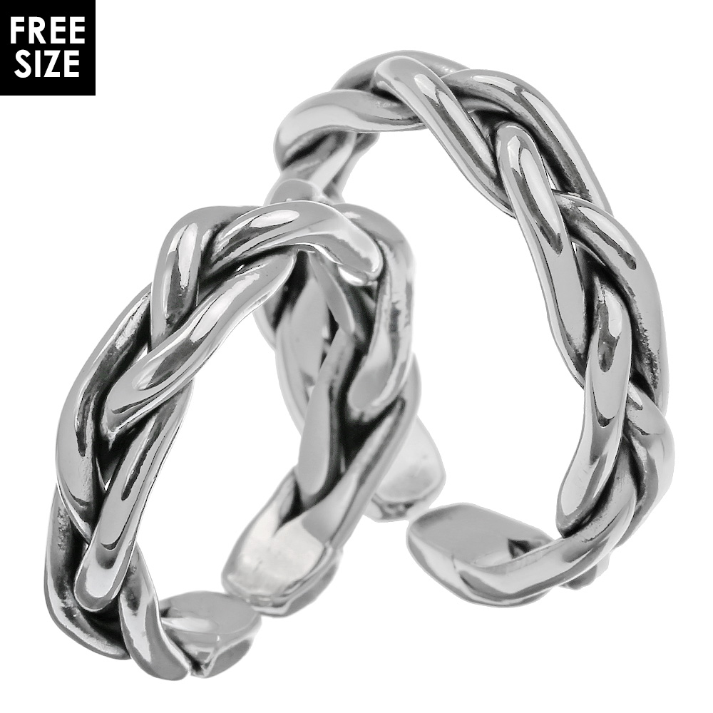 【ペア販売】 シンプル 編み込み ペアリング シルバー アクセサリー 指輪 [シルバーリング] 三つ編み リング フリーサイズ