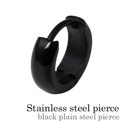 ≪直径10mm×幅3mm≫甲丸型 ブラックスチール フープ ピアス ステンレス アクセサリー メンズ 男性 [ステンレスピアス] 片耳用(1個売り)