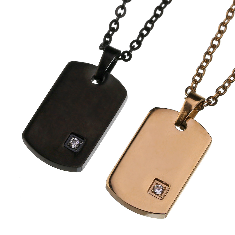 【ペア販売】 スモール プレート ジルコニア ペアペンダント チェーン付属 ペンダント [ステンレスペンダント]