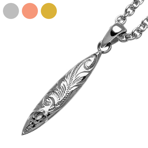 ステンレススチール ペンダント H (シルバー) ≪2mmアズキスチールチェーン≫ メンズ ネックレス ハワイアン ホヌ柄 [ステンレスペンダント]