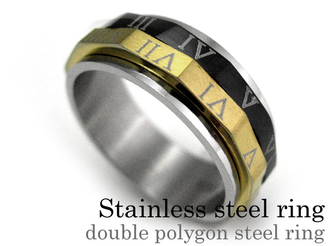 ダブルポリゴンスチール リング ステンレス アクセサリー 指輪 [ステンレスリング]