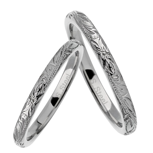 【ペア販売】ステンレススチール ペア リング K ステンレス リング 細め ハワイアンジュエリー風 指輪 [ステンレスリング]