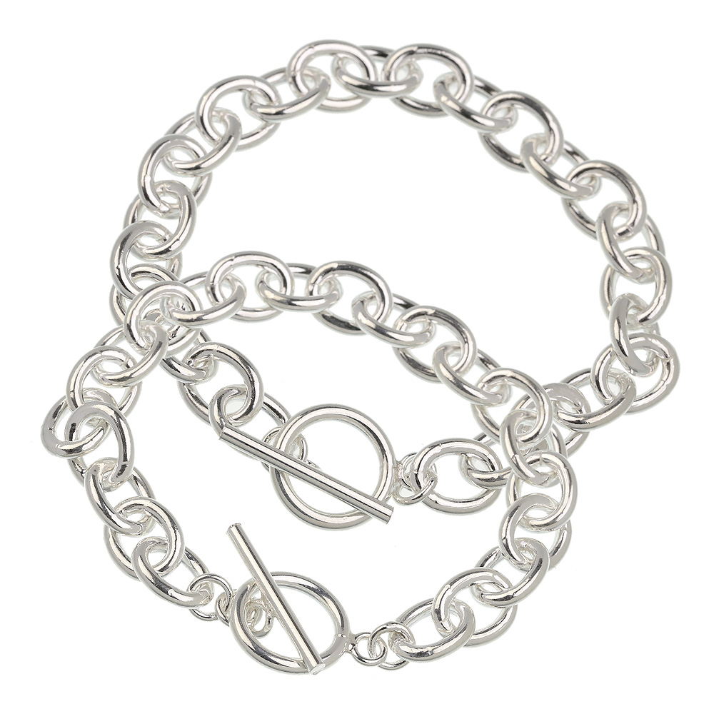 【 ペア 販売 】 8.5mm Tバー チェーン ペア ブレスレット メンズ レディース  アクセサリー[シルバーブレスレット]