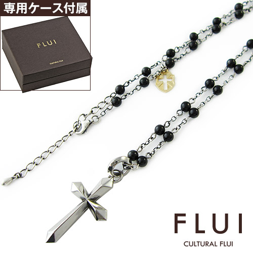 FLUI (フルイ) ブランド ロザリオ チェーンw エッジ クロス ペンダント メンズ アクセサリー CULTURAL FLUI カルトラルフルイ [シルバーペンダント]