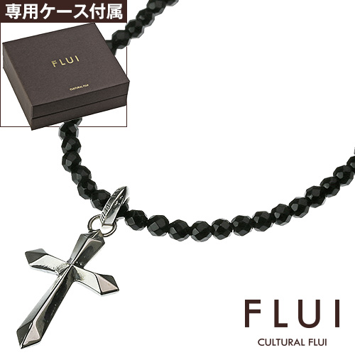 FLUI (フルイ) ブランド オニキスストーン ネックレス w エッジ クロス ペンダント メンズ アクセサリー CULTURAL FLUI カルトラルフルイ [シルバーペンダント]
