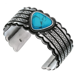 ウェーブ エッジ ターコイズ バングル シルバー アクセサリー ターコイズ ネイティブ系　[シルバーブレスレット]