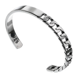 ハーフ 喜平チェーンデザイン バングル シルバー アクセサリー [シルバーブレスレット]