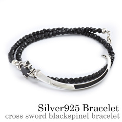 クロス ソードブラックスピネル ブレスレット 天然石 シルバー アクセサリー