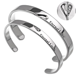 【ペア販売】ハーフ ジルコニア ハート ペアバングル シルバー アクセサリー [シルバーブレスレット] バングル