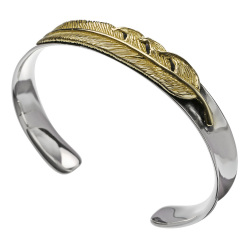 ゴールド フェザー カーブ バングル シルバー アクセサリー フェザー 羽根 メンズ [シルバーブレスレット]