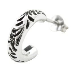 唐草ブラック フープ ピアス シルバー メンズ 男性 [シルバーピアス] 片耳用(1個売り)