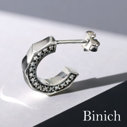 サイド ジルコニア ウェーブ ピアス メンズ シルバー925 アクセサリー フープ フープピアス スタッドピアス [シルバーピアス] 片耳用 (1個売り)