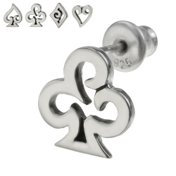 トランプ フレーム ピアス メンズ シルバー925 アクセサリー スタッド シンプル スペード ハート ダイヤ クローバー クラブ [シルバーピアス] 片耳用 (1個売り)