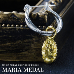 マリアメダイ ドロップ ツイスト フープ ピアス メンズ レディース シルバー925 アクセサリー 聖母マリア ドロップピアス フープピアス [シルバーピアス] 片耳用 (1個売り)