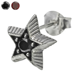 サイド ストライプ スター ピアス メンズ シルバー925 アクセサリー 星 ジルコニア ガーネット スタッド ピアス [シルバーピアス] 片耳用 (1個売り)