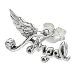 エンジェル ジルコニア ピアス メンズ レディース シルバー925 アクセサリー ジルコニア ユニーク 筆記体 天使 羽根 ウィング [シルバーピアス] 片耳用 (1個売り)