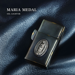 マリアメダイ ブラックカラー オイルライター スリム 真鍮 ブラス アンティーク風 古美仕上げ ライターケース[真鍮]