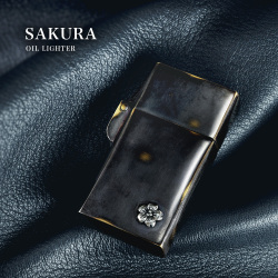 桜 ブラックカラー オイルライター スリム 真鍮 ブラス アンティーク風 古美仕上げ ライターケース[真鍮]