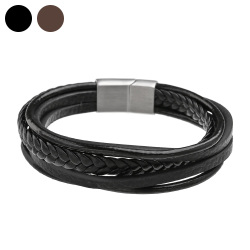編み込み レイヤード レザー ブレスレット アクセサリー メンズ 革 重ねづけ