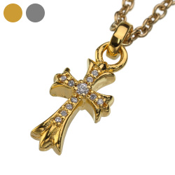 ジルコニア フレア クロス ペンダント (ゴールドカラータイプ)  ≪ゴールドステンレスチェーン≫ メンズ ネックレス シルバー アクセサリー [シルバーペンダント]
