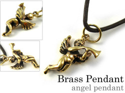エンジェル ペンダント ≪革紐 (クリップ付き) ≫ 天使 ネックレス ブラス [真鍮]