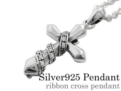 リボン クロス ペンダント ≪トップのみ≫ メンズ ネックレス シルバー アクセサリー [シルバーペンダント]