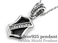 ダブルシールドオニキス ペンダント ≪3mmアズキチェーン≫ メンズ ネックレス シルバー アクセサリー [シルバーペンダント]