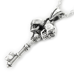 ダブル スカル キー ペンダント ≪3mmアズキチェーン≫ メンズ ネックレス シルバー アクセサリー [シルバーペンダント]