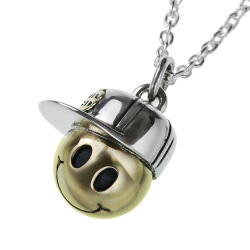 キャップ スマイル ペンダント ≪2mmアズキチェーン≫ メンズ ネックレス アクセサリー ニコちゃん B系 小さめ 小さい 小ぶり [シルバーペンダント]