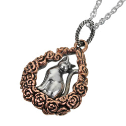 キャット イン ティアドロップ ローズ ペンダント ≪トップのみ≫ メンズ ネックレス シルバー アクセサリー ブロンズ 銅 レディース 薔薇 バラ 猫 ねこ ネコ [シルバーペンダント]