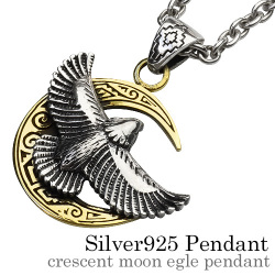 クレセントムーンイーグル ペンダント ≪3mmアズキチェーン≫ メンズ ネックレス シルバー アクセサリー [シルバーペンダント]