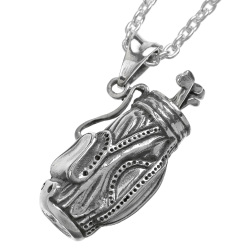 ゴルフ キャディバッグ ペンダント ≪3mmアズキチェーン≫ メンズ ネックレス ゴルフクラブ ユニーク 面白 ミニチュア [シルバーペンダント]