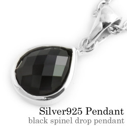 ブラックスピネルドロップ ペンダント ≪2mmアズキチェーン≫ メンズ ネックレス シルバー アクセサリー [シルバーペンダント]