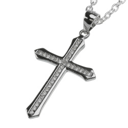 クロス 十字架 ジルコニア ペンダント ≪トップのみ≫ メンズ ネックレス シルバー アクセサリー [シルバーペンダント]