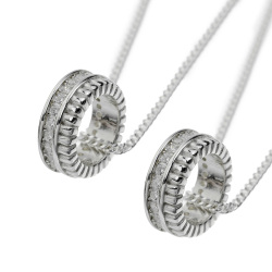 【ペア販売】ミルグレイン デザイン ジルコニア リング ペアペンダント ペアネックレス ≪1mm喜平チェーンセット≫ [シルバーペンダント]