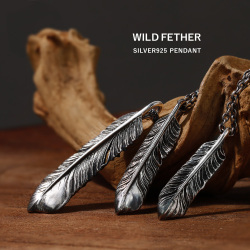 ワイルド フェザー ペンダント ≪トップのみ≫ メンズ シルバー アクセサリー 羽根 羽 [シルバーペンダント]
