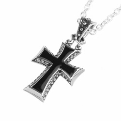 ジルコニア オニキス クロス ペンダント ≪2mmアズキチェーン≫ メンズ ネックレス シルバー アクセサリー 十字架 リバーシブル [シルバーペンダント]