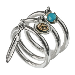 イーグル ターコイズ チャーム 3連 リング シルバー アクセサリー 指輪 ネイティブ系 [シルバーリング]